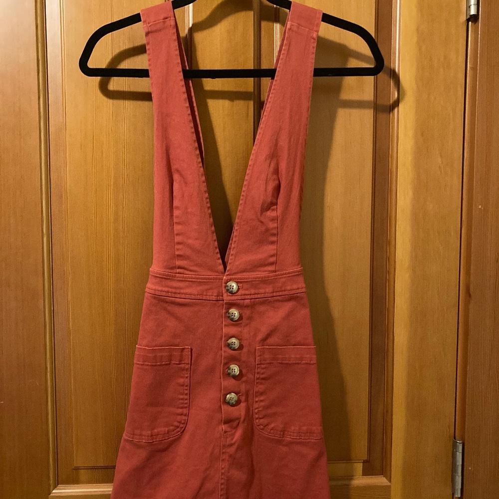 Forever 21 overall dress size small burnt orange with wooden buttons
